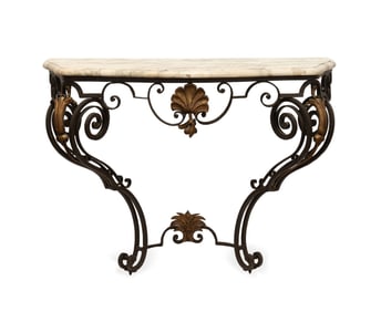 ROCOCO STYLE MARBLE TOP WROUGHT IRON CONSOLE