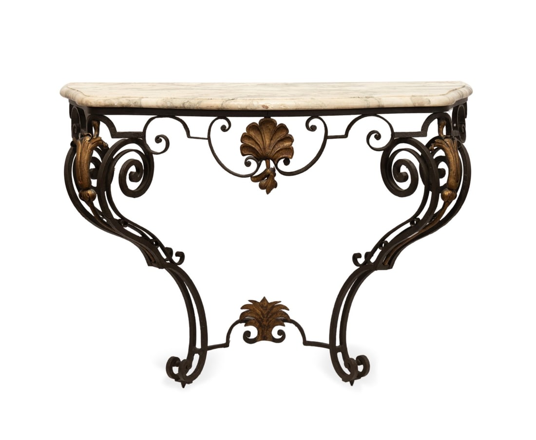 ROCOCO STYLE MARBLE TOP WROUGHT IRON CONSOLE (1 of 3)