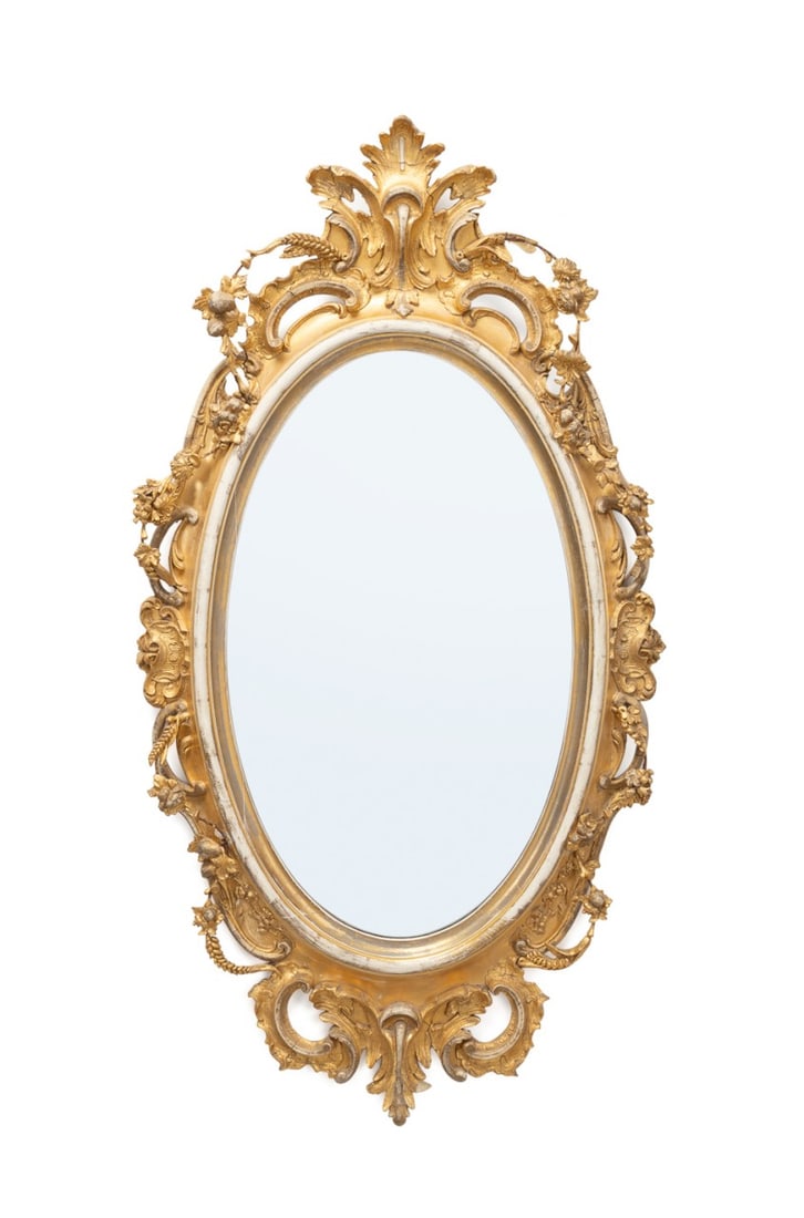 19TH C. ROCOCO REVIVAL OVAL GILTWOOD MIRROR (1 of 3)