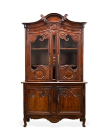 LOUIS XV STYLE GLASS DOOR OAK BUFFET A DEUX CORPS