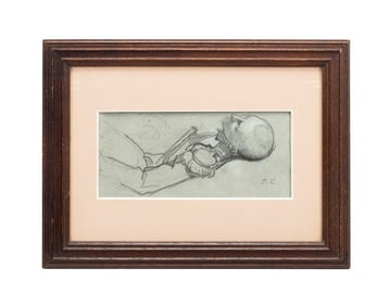 THOMAS COUTURE CHARCOAL MALE STUDY DRAWING, FRAMED