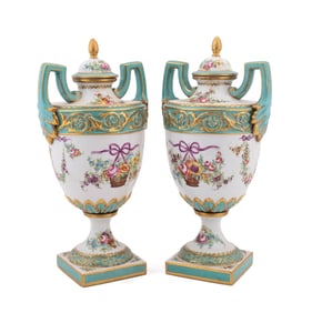 PAIR OF PORCELAINE DE PARIS LOUIS XVI STYLE URNS