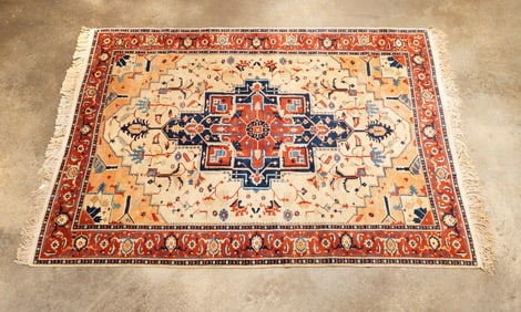 LARGE INDIAN HERIZ HAND-KNOTTED RUG