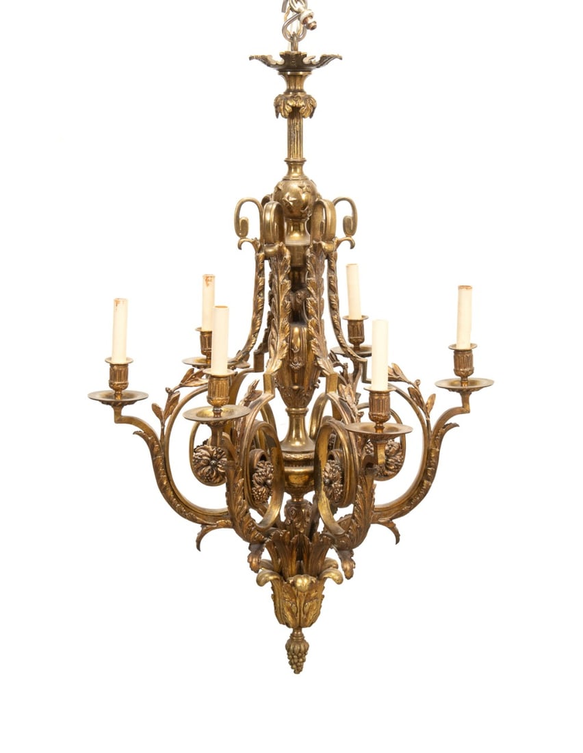 LOUIS XVI STYLE GILT BRONZE 6-LIGHT CHANDELIER (1 of 3)