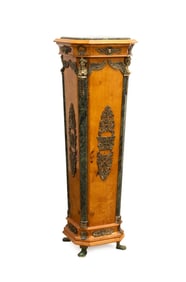 EMPIRE STYLE BURL AND GREEN MARBLE PEDESTAL