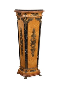 EMPIRE STYLE BURL AND GREEN MARBLE PEDESTAL