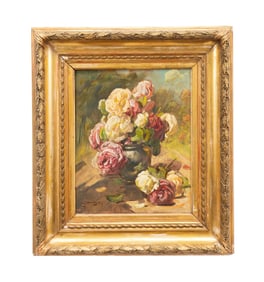 GEORGES JEANNIN, 1917 STILL LIFE WITH ROSES, OIL