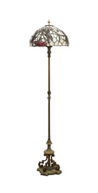 ONYX & BRONZE FLOOR LAMP WITH STAINED GLASS SHADE