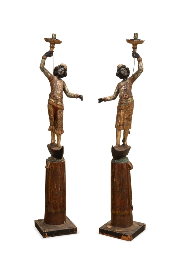 PAIR OF VENETIAN BLACKAMOOR TORCHIERE FIGURES (1 of 7)