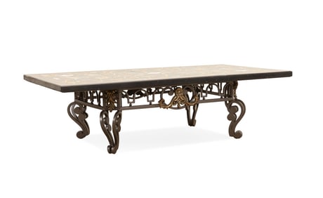 FLORAL PIETRA DURA COCKTAIL TABLE ON IRON BASE