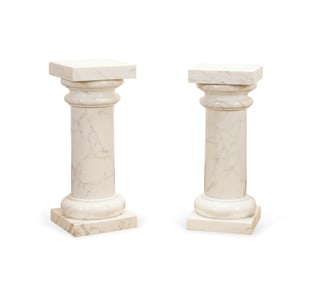 PAIR OF WHITE CARRERA MARBLE COLUMN-FORM PEDESTALS
