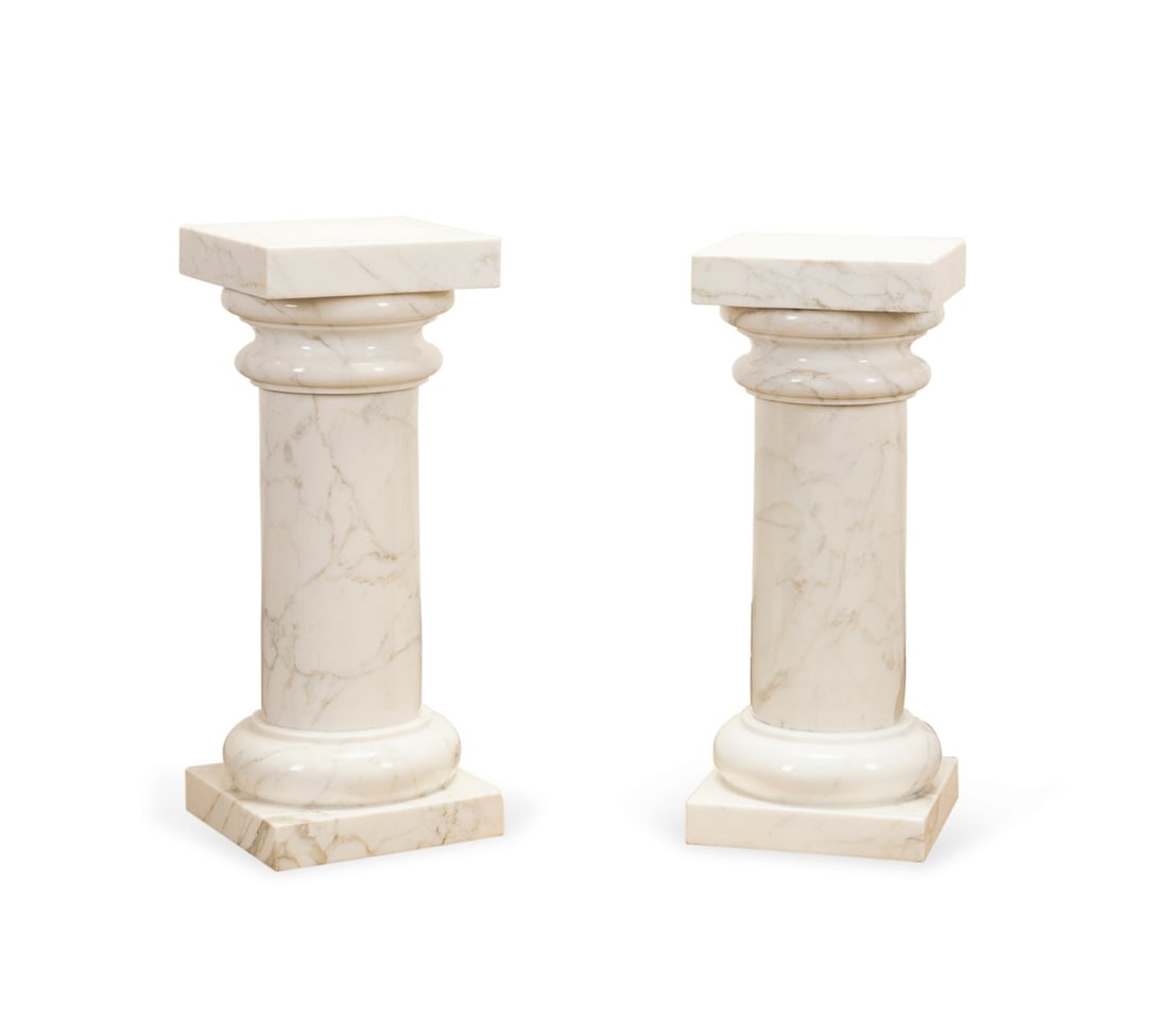 PAIR OF WHITE CARRERA MARBLE COLUMN-FORM PEDESTALS (1 of 6)