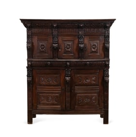 18TH C. FLEMISH BAROQUE CARVED OAK CUPBOARD