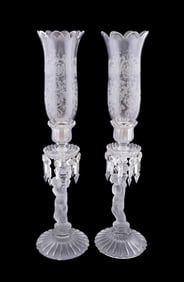 BACCARAT, PAIR OF 'ENFANT' CANDLESTICKS & SHADES