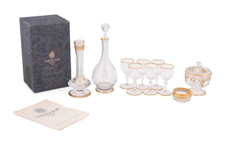 SAINT LOUIS, 11 PIECES OF GILT CRYSTAL TABLEWARE