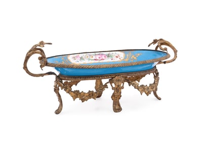 BLUE CELESTE BRONZE MOUNTED TRAY, MANNER OF SEVRES