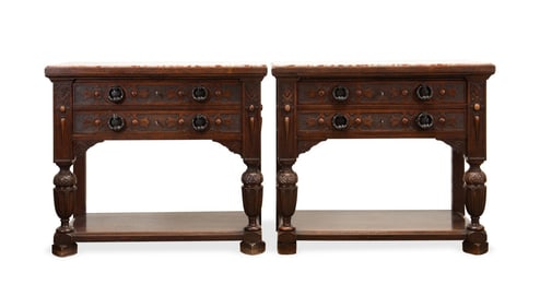 PAIR OF RENAISSANCE REVIVAL MARBLE TOP SERVERS