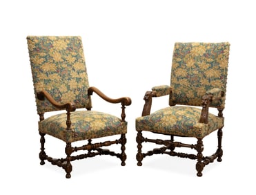 TWO RENAISSANCE REVIVAL VERDURE TAPESTRY ARMCHAIRS
