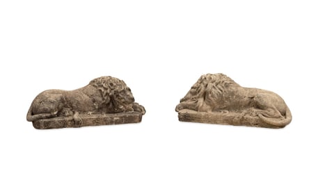 AFTER CANOVA, PAIR OF STONE LION GARDEN FIGURES