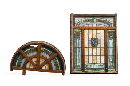 LARGE BEAUX ARTS STAINED GLASS WINDOWS, C. 1910