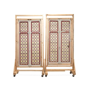 PAIR OF EUROPEAN LEADED STAINED GLASS WINDOWS