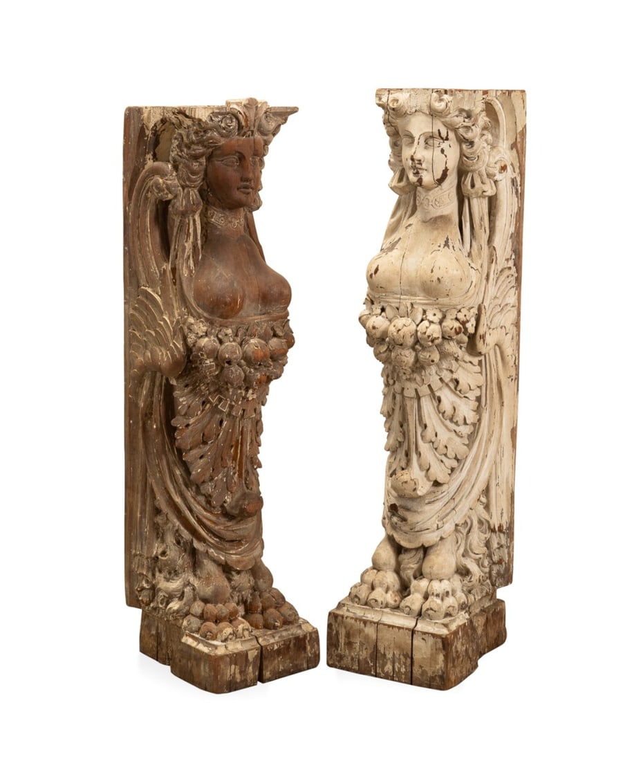 PAIR OF WOODEN ARCHITECTURAL HARPY CARYATIDS (1 of 7)