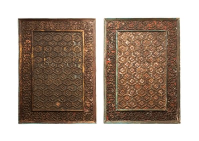 PAIR OF INDIAN FOLIATE WOODEN CEILING PANELS
