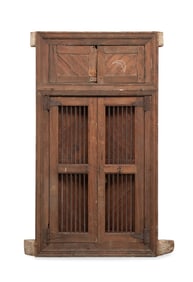 ANTIQUE INDIAN WOOD AND IRON WINDOW SURROUND