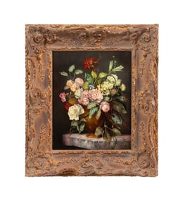 JOSZSEPH FURST, FLORAL STILL LIFE, OIL ON WOOD