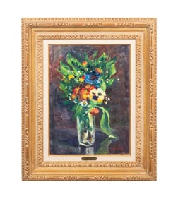 GASTON SEBIRE, 'BOUQUET A LA PENSEE' OIL ON CANVAS