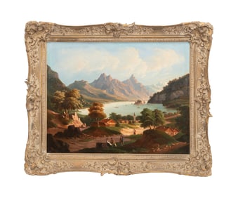 19TH C. LANDSCAPE W/ FIGURES, CONTINENTAL SCH. OIL