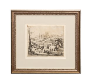 K. DUJARDIN, SHEPHERDESS & HER FLOCK, 1653 ETCHING