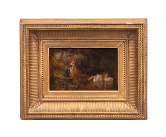 FIGURES WITH SWANS, O/B, MANNER ADOLPHE MONTICELLI