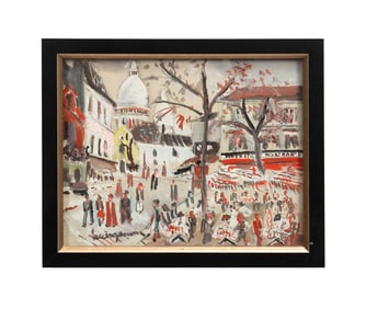 LUCIEN GENIN, PARIS STREET SCENE, GOUACHE ON PAPER