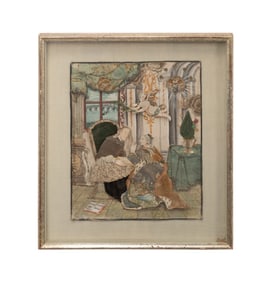 19TH C. FIGURAL ENGRAVING WITH EMBELLISHED COLLAGE