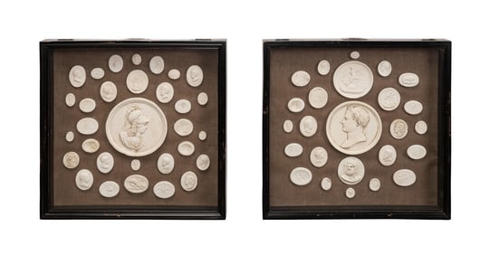 PAIR OF GRAND TOUR TYPE FRAMED INTAGLIO GROUPINGS