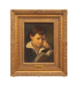 RUDOLF EPP, PORTRAIT OF YOUNG BOY READING, OIL