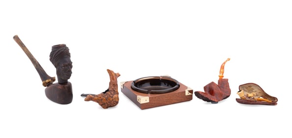 SIX-PIECE GROUPING OF WOOD PIPES AND ACCESSORIES