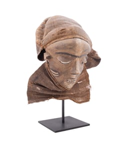 AFRICAN PENDE POLYCHROME MASK ON STAND