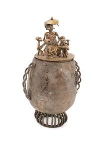 AFRICAN KUDUO CAST BRASS LIDDED VESSEL