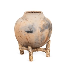 LARGE AFRICAN MALAWI POTTERY POT ON STAND