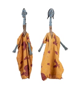 TWO BAMBARA BLUE PAINTED MALE & FEMALE PUPPETS