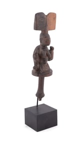AFRICAN YORUBA SHANGO WOOD STAFF ON STAND