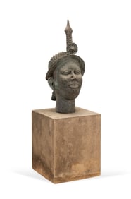 PATINATED YORUBA HEAD OF IFE ON STONE PEDESTAL