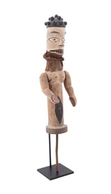 AFRICAN NIGERIA POLYCHROME WOOD PUPPET ON STAND