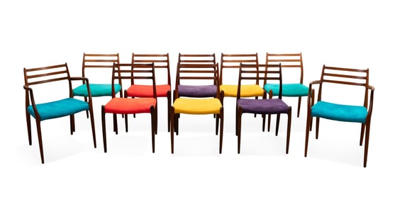 NIELS OTTO MOLLER, TEN DANISH MCM DINING CHAIRS