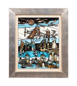 CLAUDE VERNARD, 'BLERIOT' OVER PARIS, OIL PAINTING