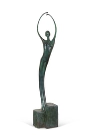 MODERN DANCER, VERDIGRIS PATINATED METAL SCULPTURE