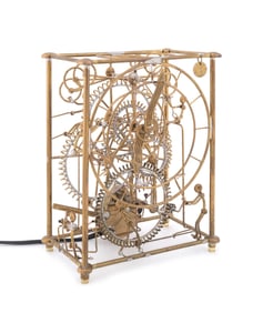 GORDON BRADT FIGURAL METAL KINETIC MANTEL CLOCK