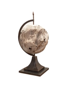 MONUMENTAL BURLWOOD "GLOBE" IN CUSTOM IRON STAND